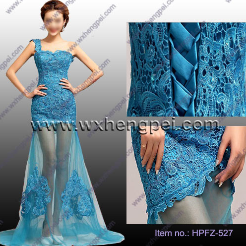 One shoulder embroidered mermaid lace wedding dresses