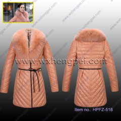 Genuine Leather Down Overcoat Jacket (HPFZ-518)