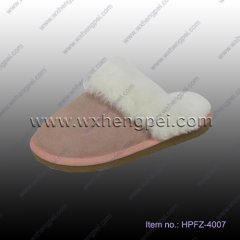 Pink Sheepskin Leather Slippers For Ladies (HPFZ-4007)