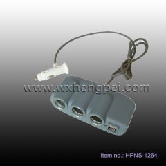 Triple Socket Car Adapter with Two USB Ports(HPNS-1264)
